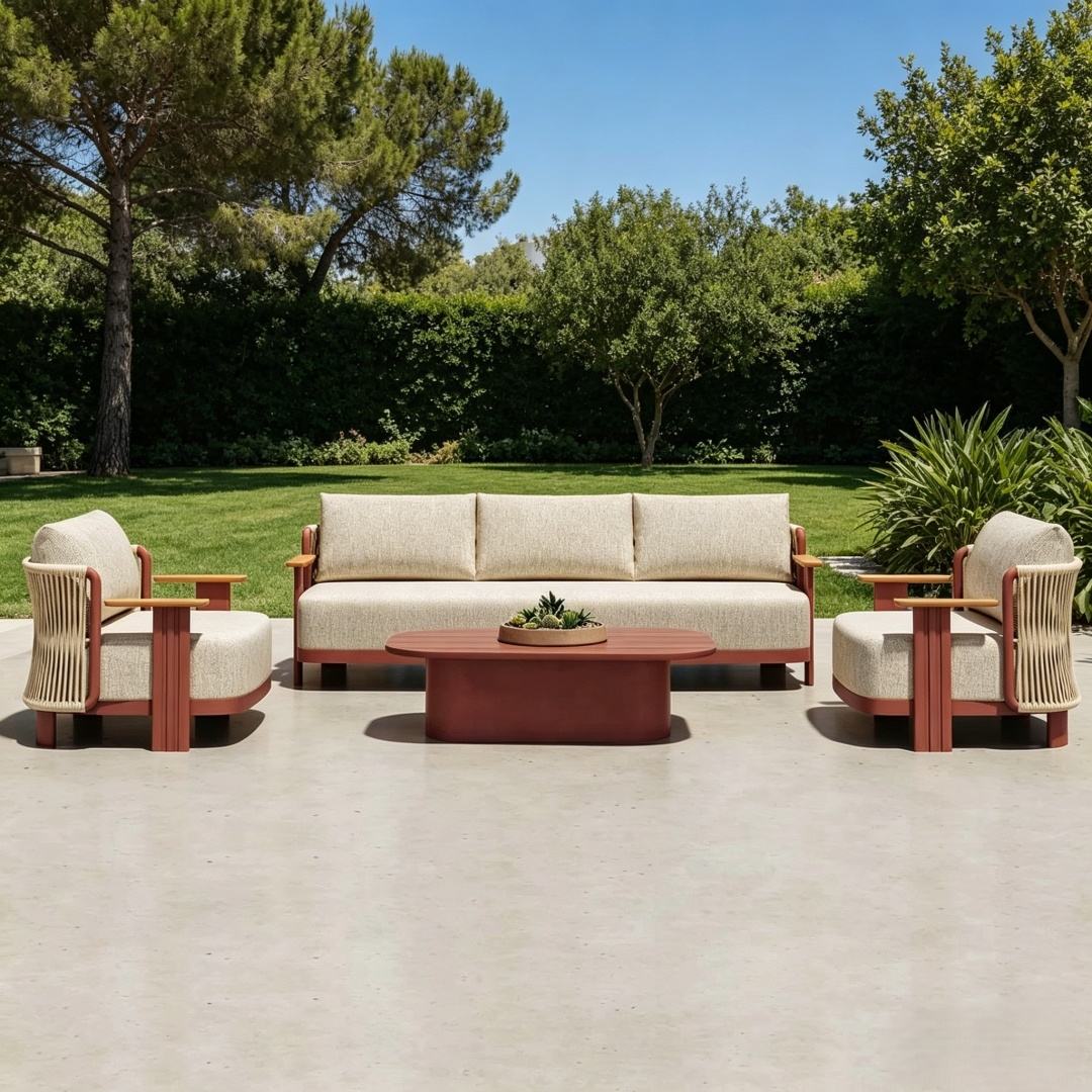 Salon de jardin Aria dans un jardin contemporain – Sartoretti Design